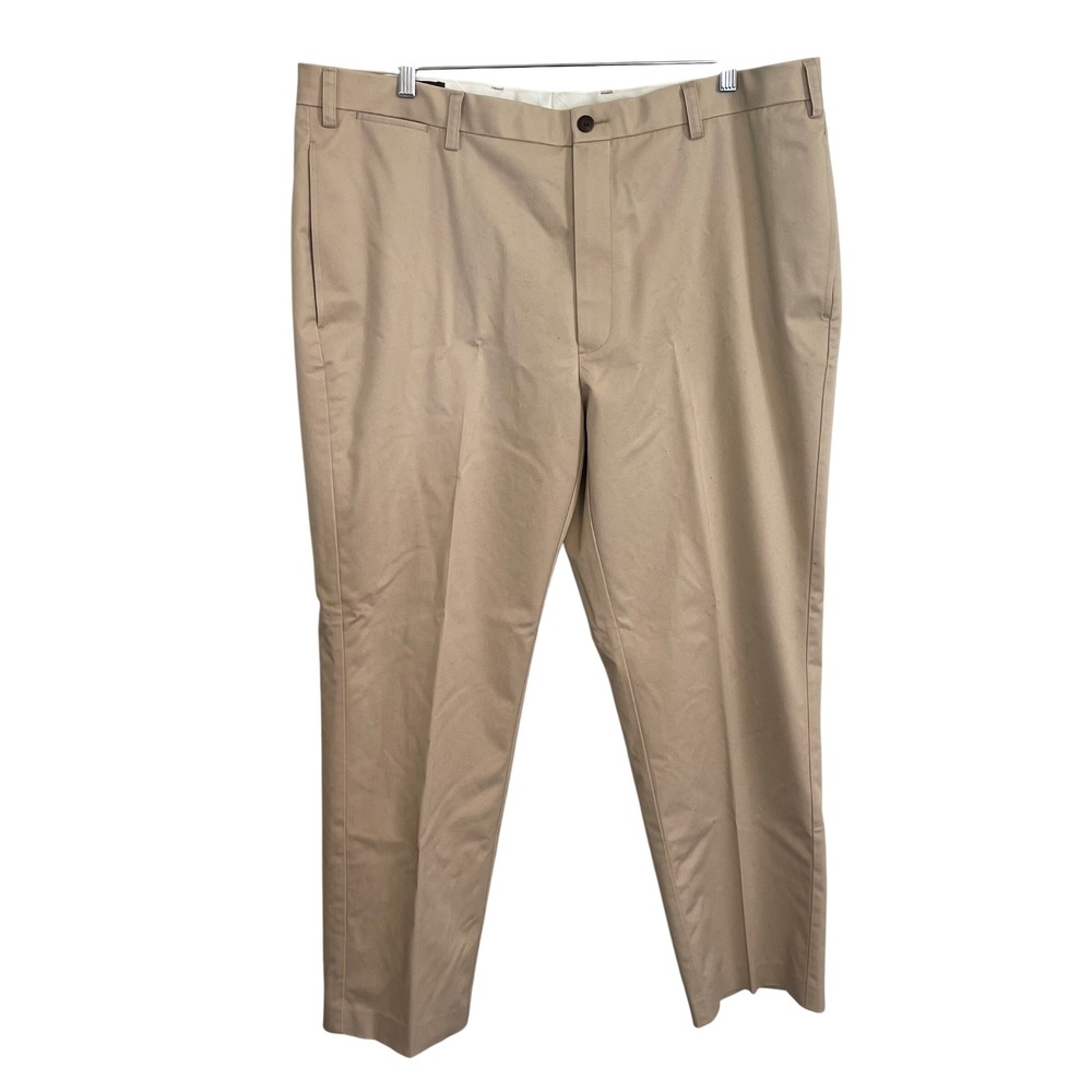 Orvis Mens Tan Khaki Flat Front Chino Pants Stretch Cotton 42W 30L